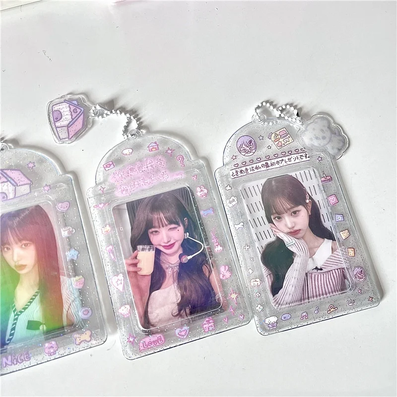 2PC Kawaii House 3 inch Kpop Photocard Holder PVC Clear Photo Card Holder Bag Pendant School Stationery