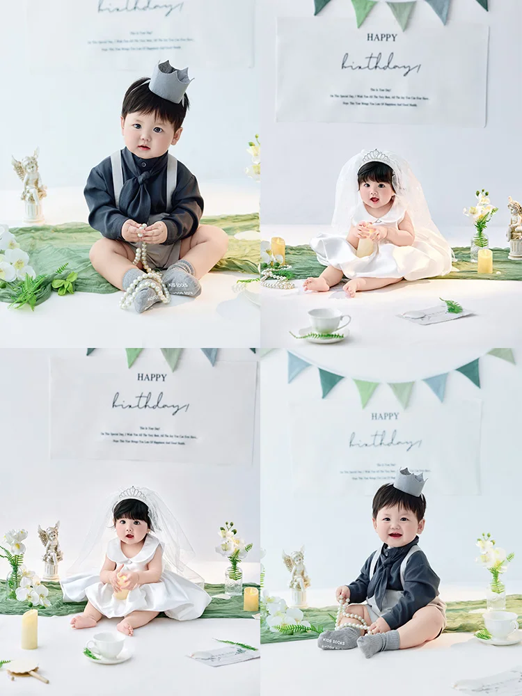 toddler-first-birthday-milestone-photography-outfit-white-bride-dress-dark-suspender-gentleman-suit-twin-infant-portrait-costume
