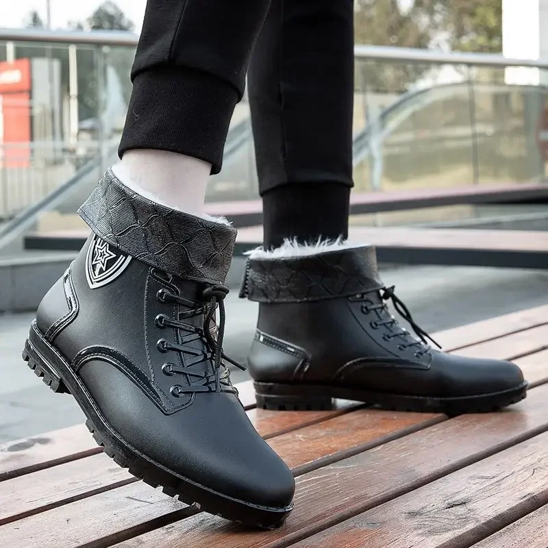 Rain Boots Men's Fashion Trend Waterproof and Hard-Wearing Men's Rain Boots Work Outdoor Non-Slip Kitchen Work Rubber Shoes