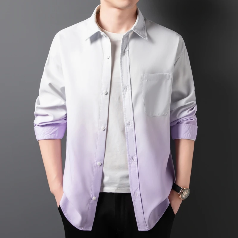 

Мужская повседневная рубашка с длинным рукавом, весна-лето, новая коллекция, свободный крой, на пуговицах, из полиэфирного волокна, стандартный крой