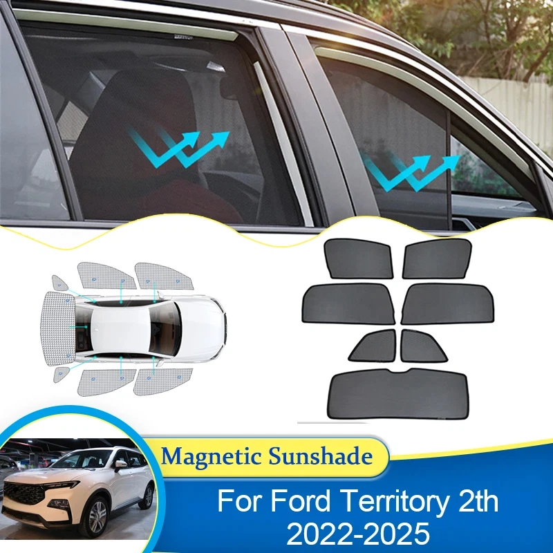Mesh Sunshade For Ford Territory CX743MCA Equator Sport Two-row Version 2023 2024 2025 Shield Magnetic Window Visor Accessories