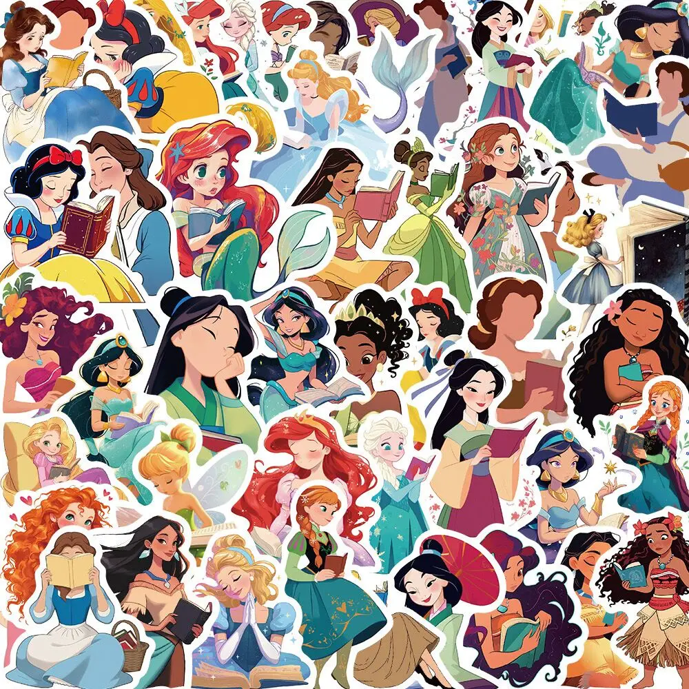 

10/50pcs Cute Funny Disney Princess Reading Book Stickers Kindle DIY Scrapbook Notebook Phone Laptop Guitar Luggage Sticker Toy