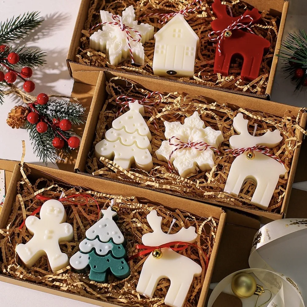 3 uds hombre de jengibre alce pino copo de nieve vela perfumada molde de silicona DIY invierno hogar resina yeso decoración hecho a mano regalos de navidad