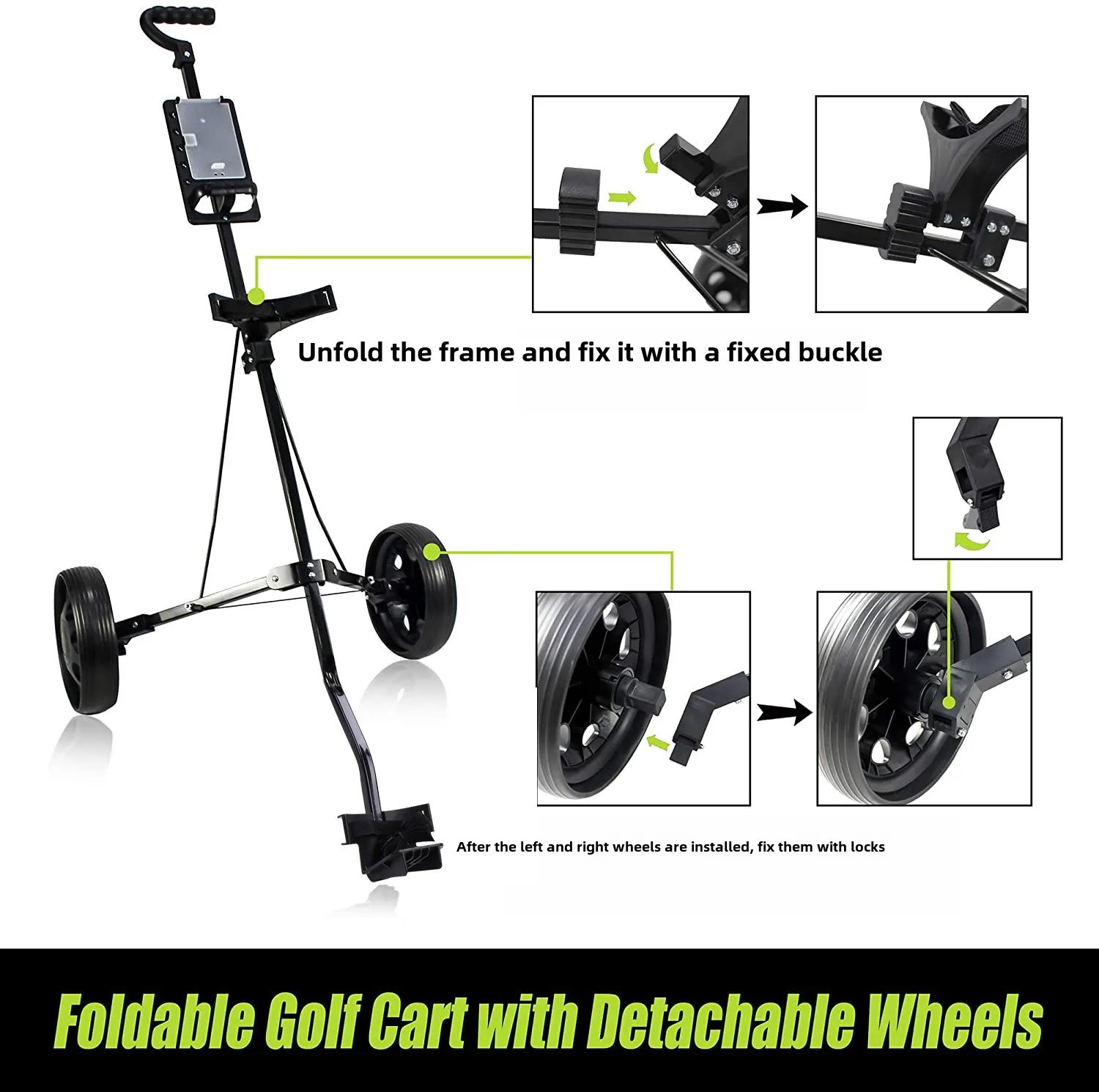 عربة جولف محمولة بعجلتين بتصميم جديد، مادة حديد عالية الجودة، عربات جولف قابلة للطي باللون الأسود #4