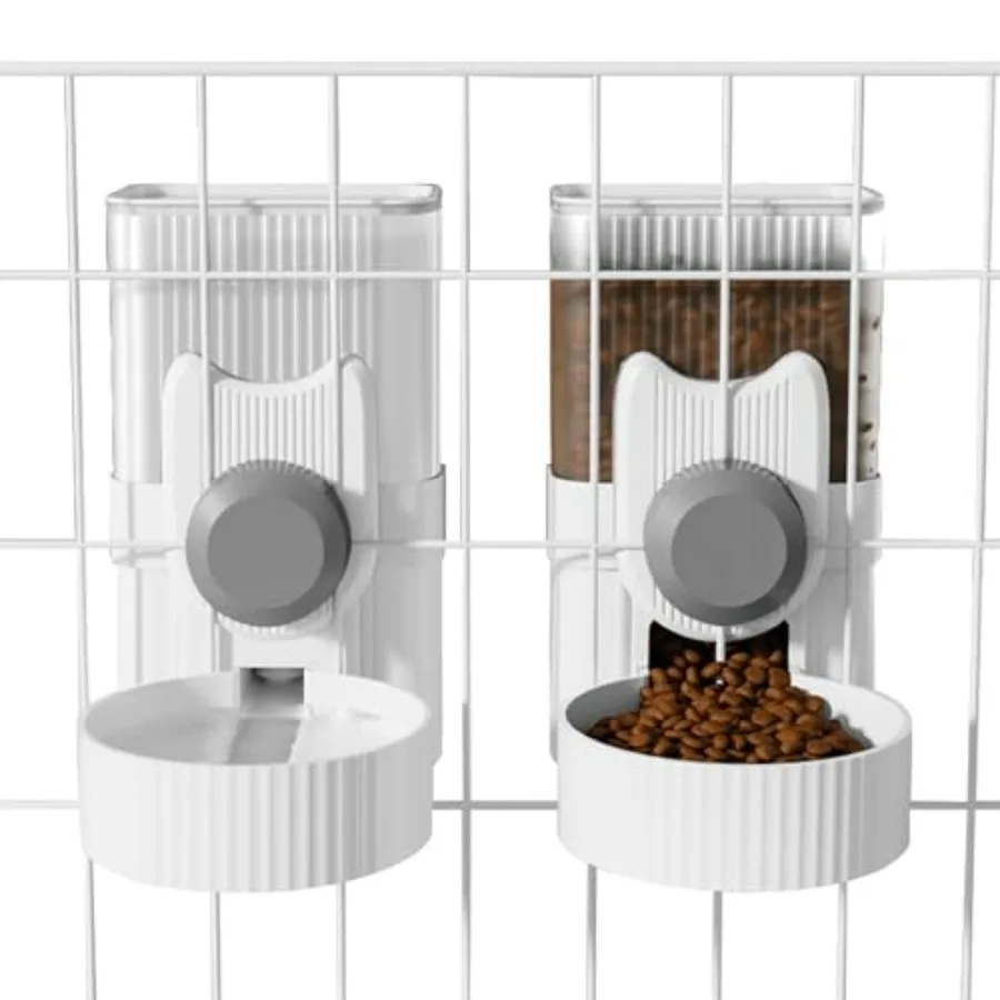 

Hanging Cage Automatic Small Pet Food Bowl Water Bottle Dispenser, 1L Auto Gravity Pet Feeder and Waterer Set Kennel Feeding St