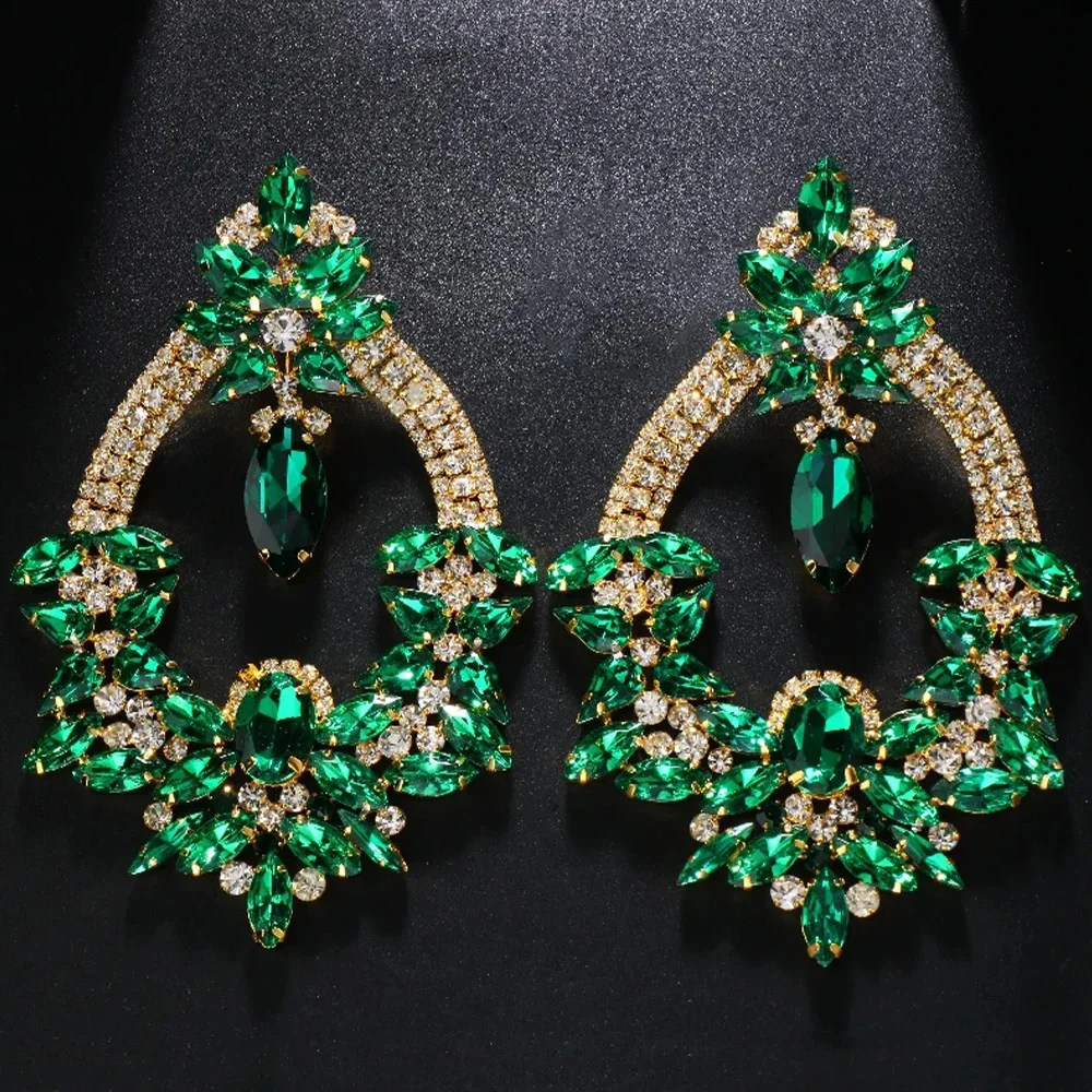 Stonefans Exaggerated Green Rhinestone Earrings for Women Drag Queen Accessories 2023 Oversize Crystal Dangle Earring Jewelry