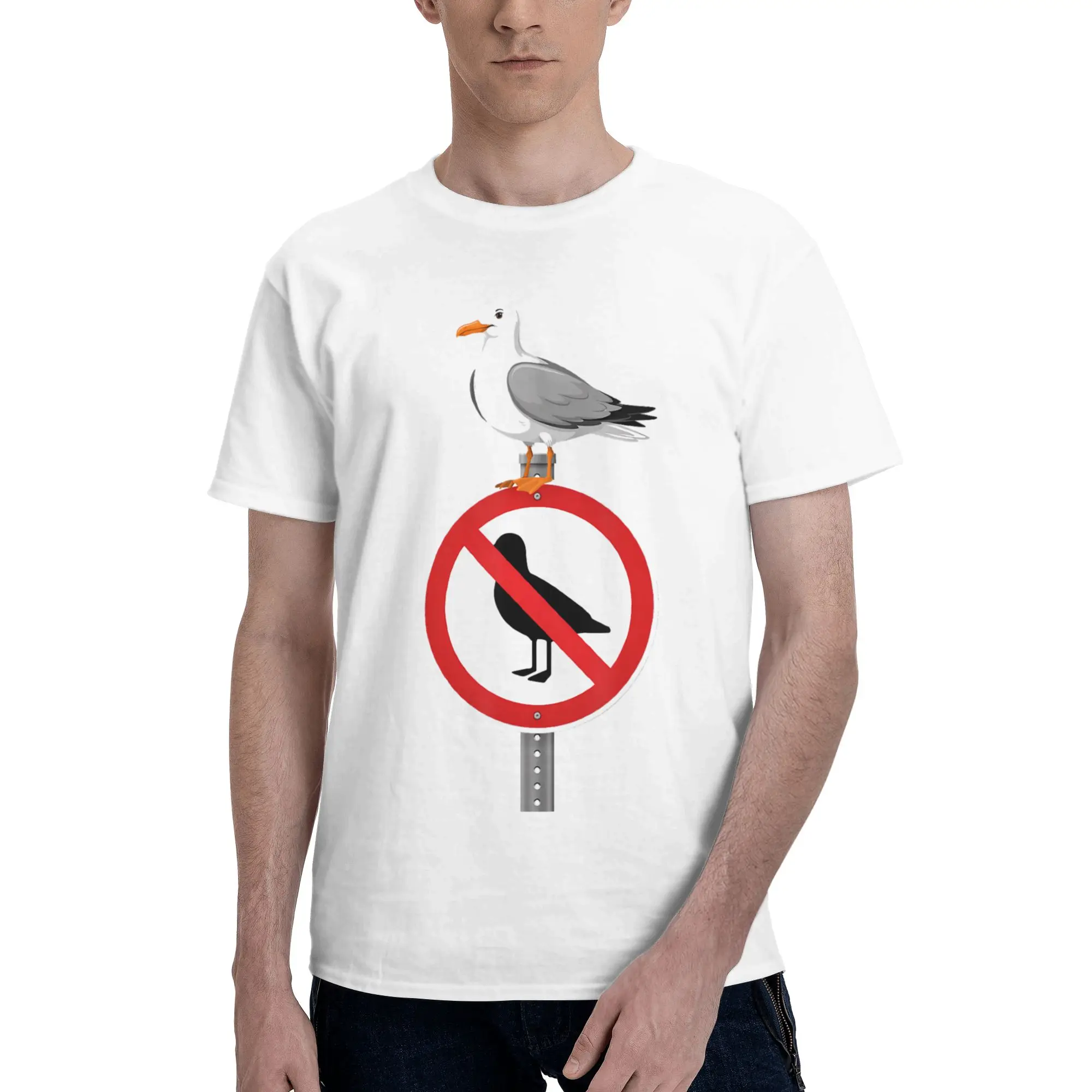 No Seagulls Allowed Sign Funny Beach Humor  Merch Unisex T Shirts 100% Cotton Tee Printed  T-shirt Clothes