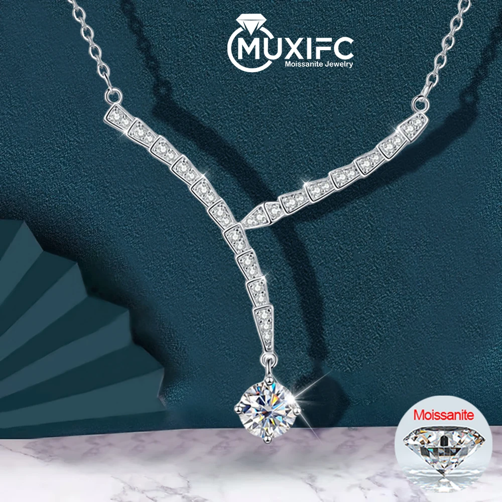 

1ct Snake Shape Moissanite Pendant Necklace for Women S925 Silver clavicle chain Lab Diamond with GRA Neck Chian Wedding Jewelry