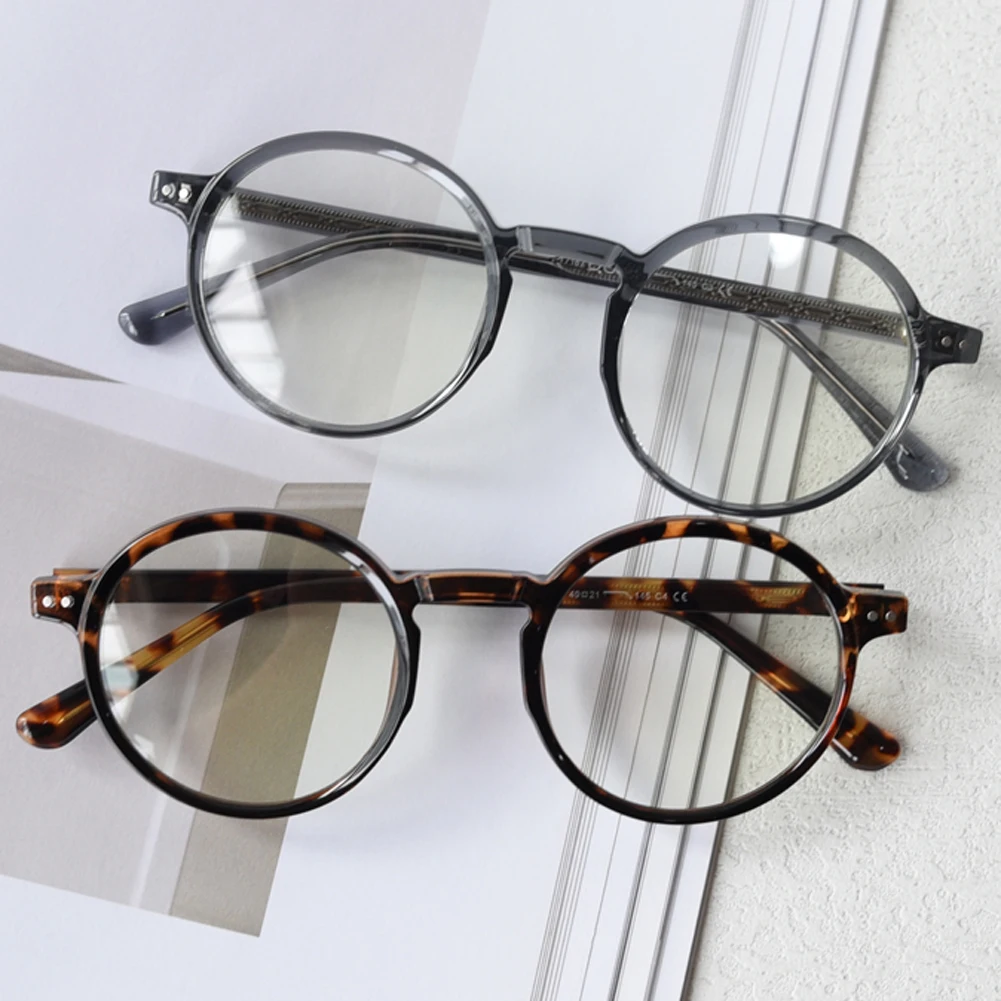 Peekaboo korean style round glasses female men TR90 retro optical glasses frame women clear lens green leopard acetate male