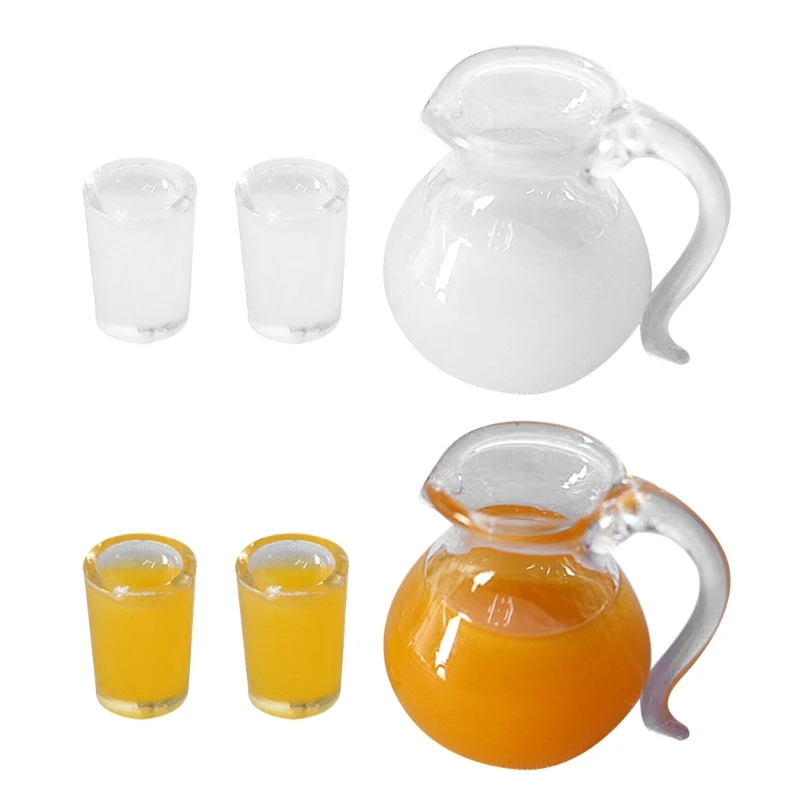 1:12 Rumah Boneka Miniatur Susu Jeruk Jus Minuman Cangkir Pot Model Ornamen DIY