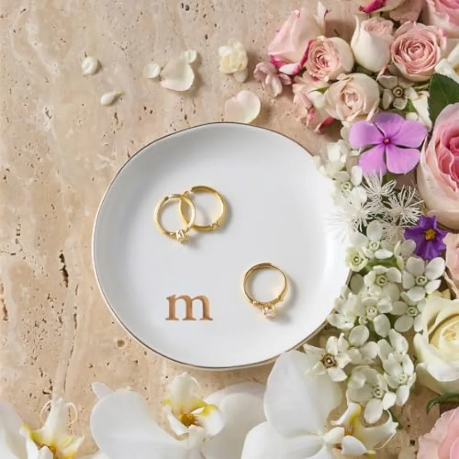 

Handmade Ceramic Ring Dish Jewelry Tray Plate with Initial, Small Monogram Gift for Her Women Girls Mother, Hostess, Engagement