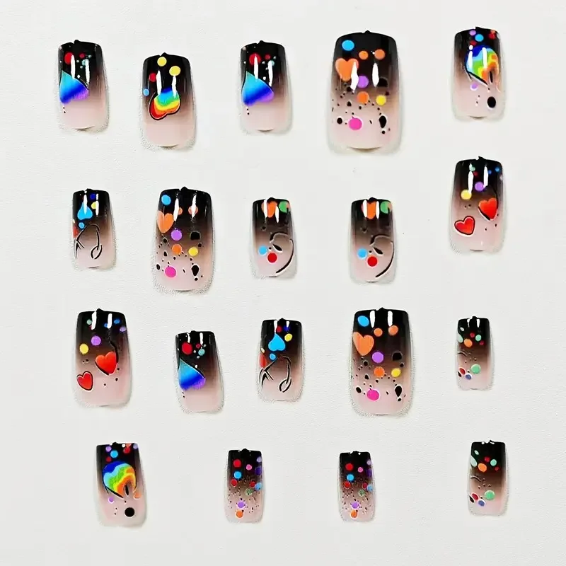 24PCS กดบนเล็บเกราะใหม่ยุโรปและอเมริกา Rainbow Gradient Love Nail Art ที่ถอดออกได้เล็บปลอมเคล็ดลับ