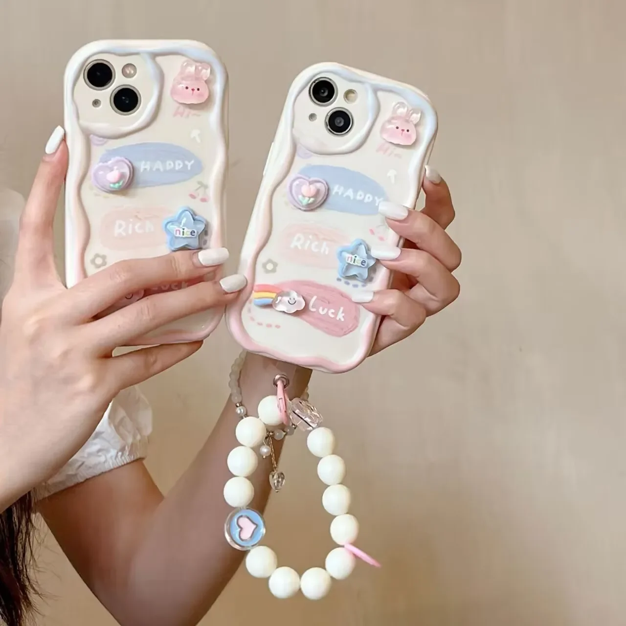 3Dウサギスターランヤード付きスマホケース OPPO Realme C75 C65 C67 C63 C61 C51 Note 50 60 C53 C55 C33 C35 C15 C12 C11 13 Pro 8用カバー