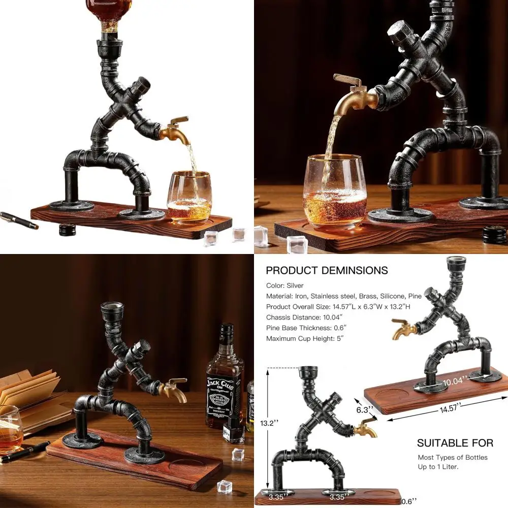 

Steampunk-Style Whiskey Dispenser for Man Cave, Unique Gift Idea for Wine Enthusiasts and Home Bar Lovers