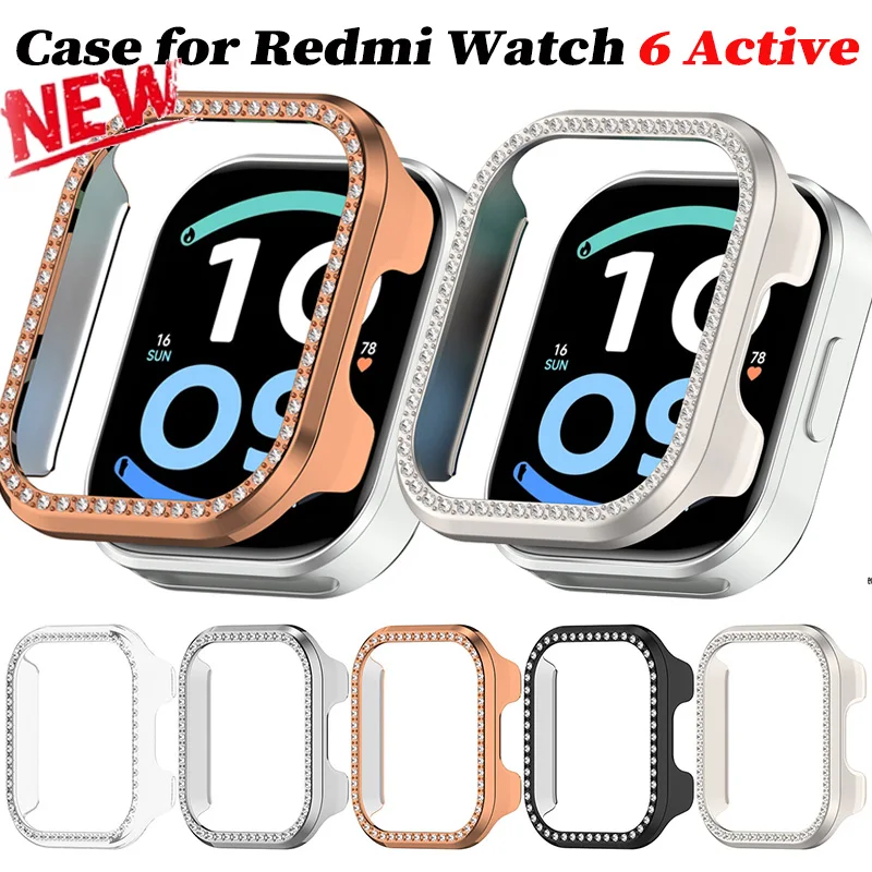 Bling PC Hollow Case for Redmi Watch 6 Active Diamond Crystal Bumper for Redmi Smart Watch 6 Active Accessorie