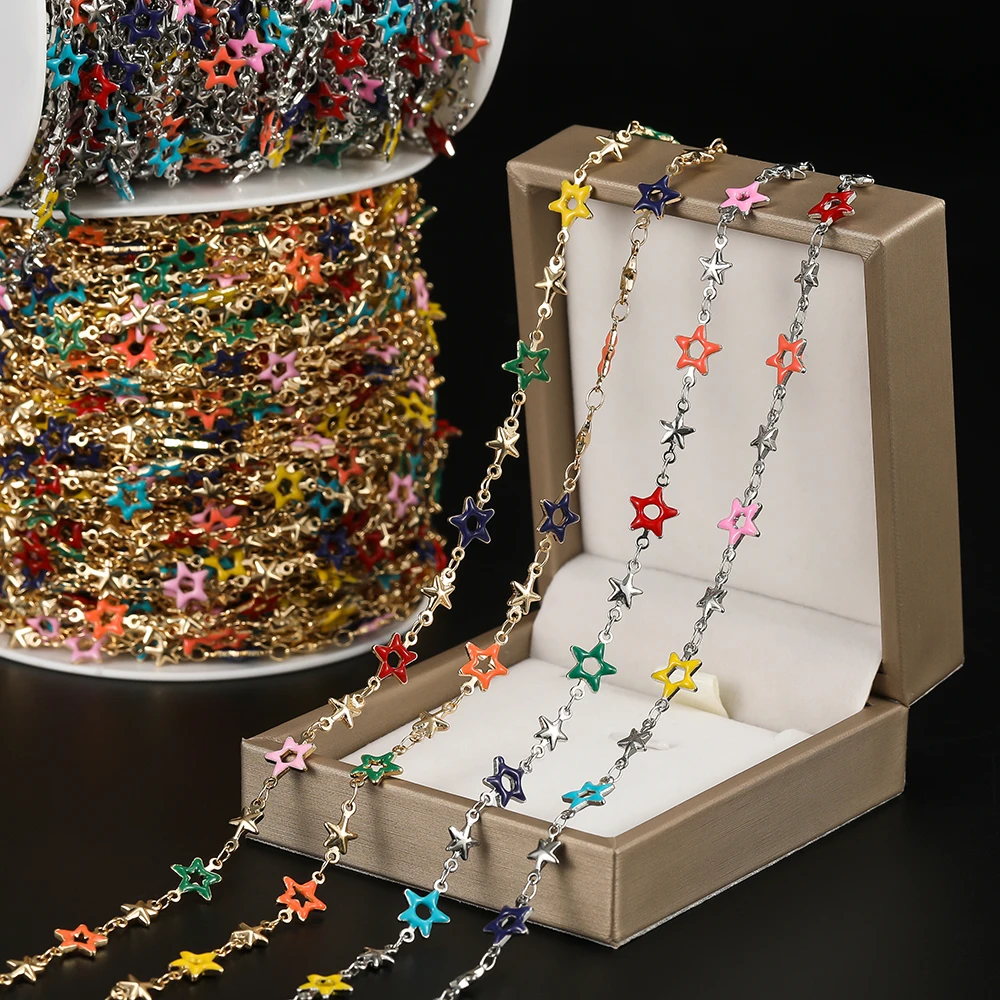 

1Meter/Lot Copper Star Chain Beaded KC Gold/Steel Color Chain Beads for Jewelry Making DIY Bracelet Necklace Accessorie