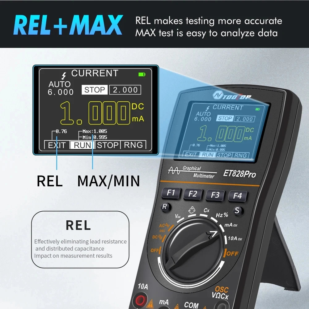 ET828Pro 10MHz 50Msp/s Portable Oscilloscope True Rms Multimeter Automatic Oscilloscope 2 in 1 1600Vpp High Voltage Oscilloscope