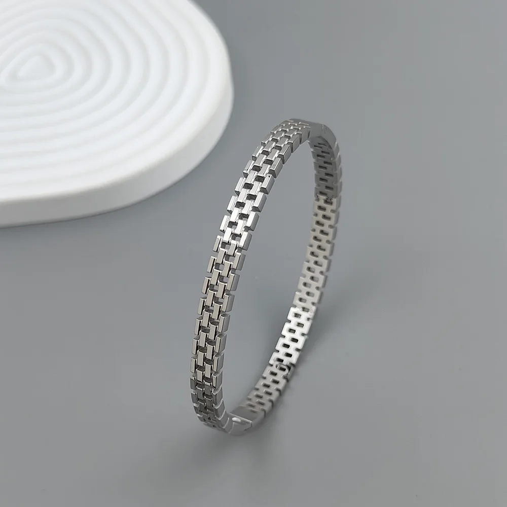 New stainless steel Great Wall pattern gold-plated bracelet, classic O-shaped silver bracelet for women, wedding party jewelry