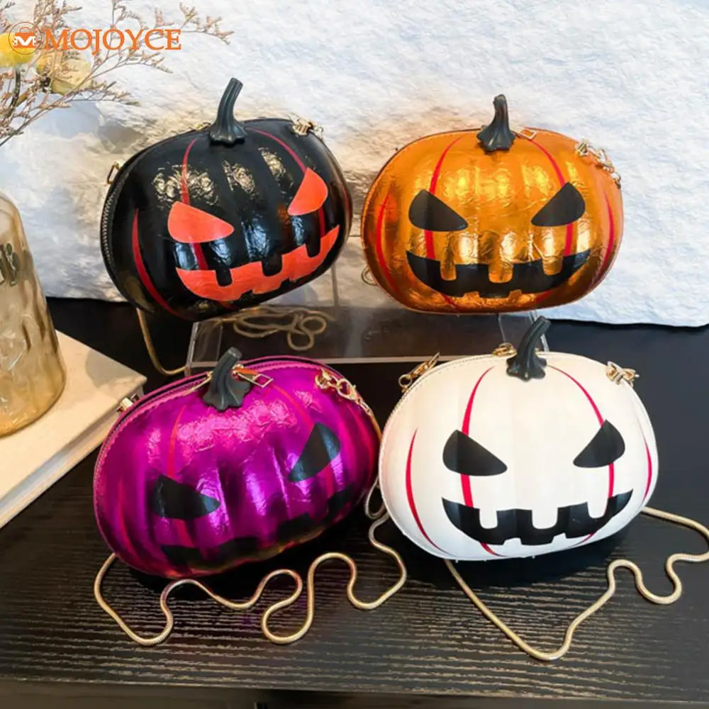 Halloween Funny Pumpkin Chain Shoulder Bag PU Leather Women's Personalized Crossbody Bag Novelty 3D Sling Purse Creative Satchel