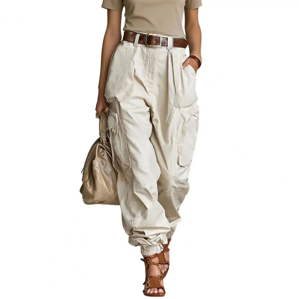 Cargo Pants Adjustable Leg Openings Full Ankle Length Side Pockets Baggy Trousers Pure Color Loose Fit Street Style Casual Pants