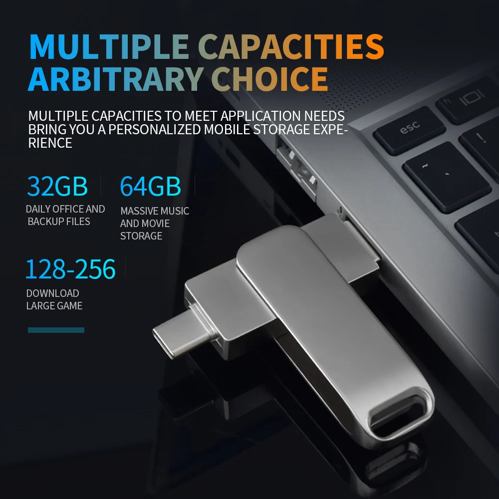 Zsuit 10 PÇS/LOTE 3.0 128GB USB C Flash Drive 64GB 32GB Pen Drive OTG USB Metal À Prova D 'Água Tipo-C Pendrive 16GB Memória Stick Flash