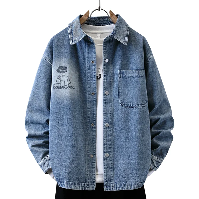 

Trendy Men's Denim Jacket Spring-Autumn Fashionable Cotton Breathable Loose-Fit Casual Long-Sleeved Denim Shirt Comfortable Top