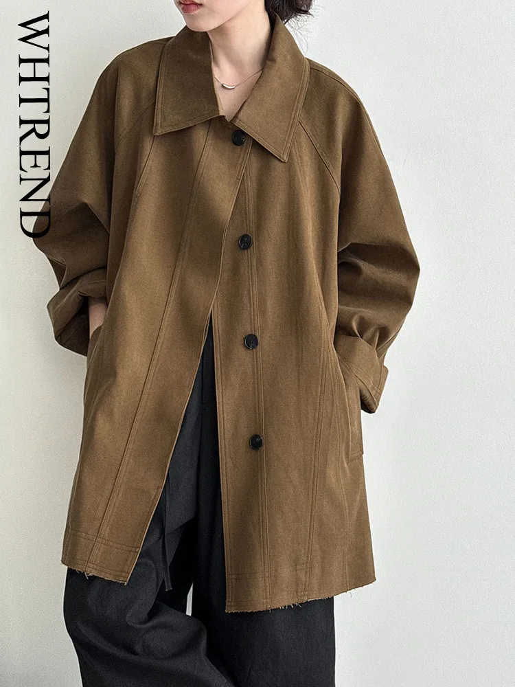 

WHTREND повседневное двухслойное шикарное ветровка для женщин, новый осенний свободный крой, винтажный плащ WH1541