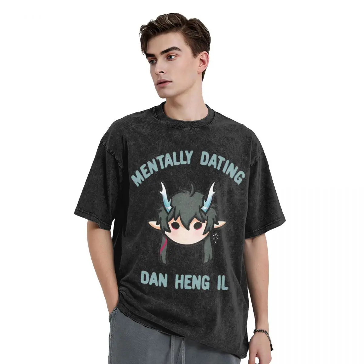 Honkai Star Rail Dan Heng Washed T Shirt Streetwear Vintage T-Shirts Game Anime Tees Tops for Men Women High Street Graphic