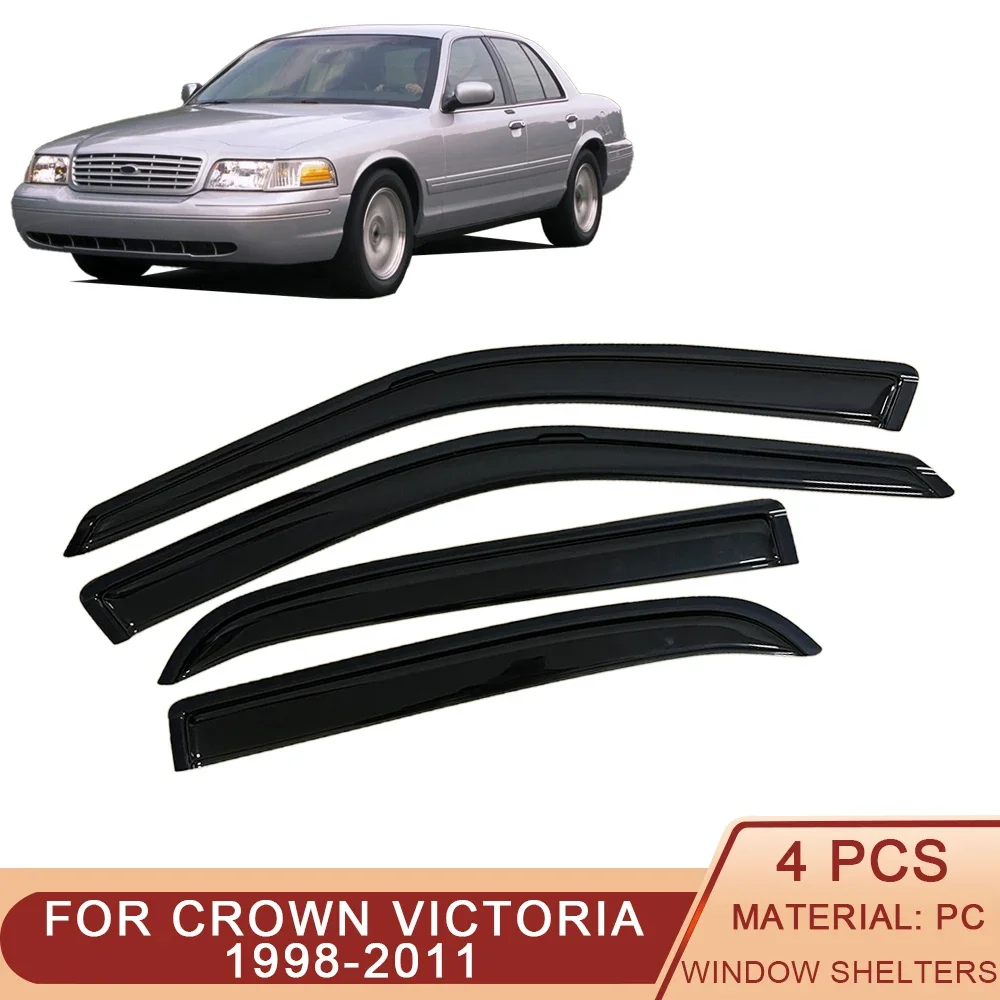 For Ford Crown Victoria 1998-2011 Auto Black Tinted Car Side Window Visor Guard Vent Awnings Shelters Rain Guard Door Ventvisor