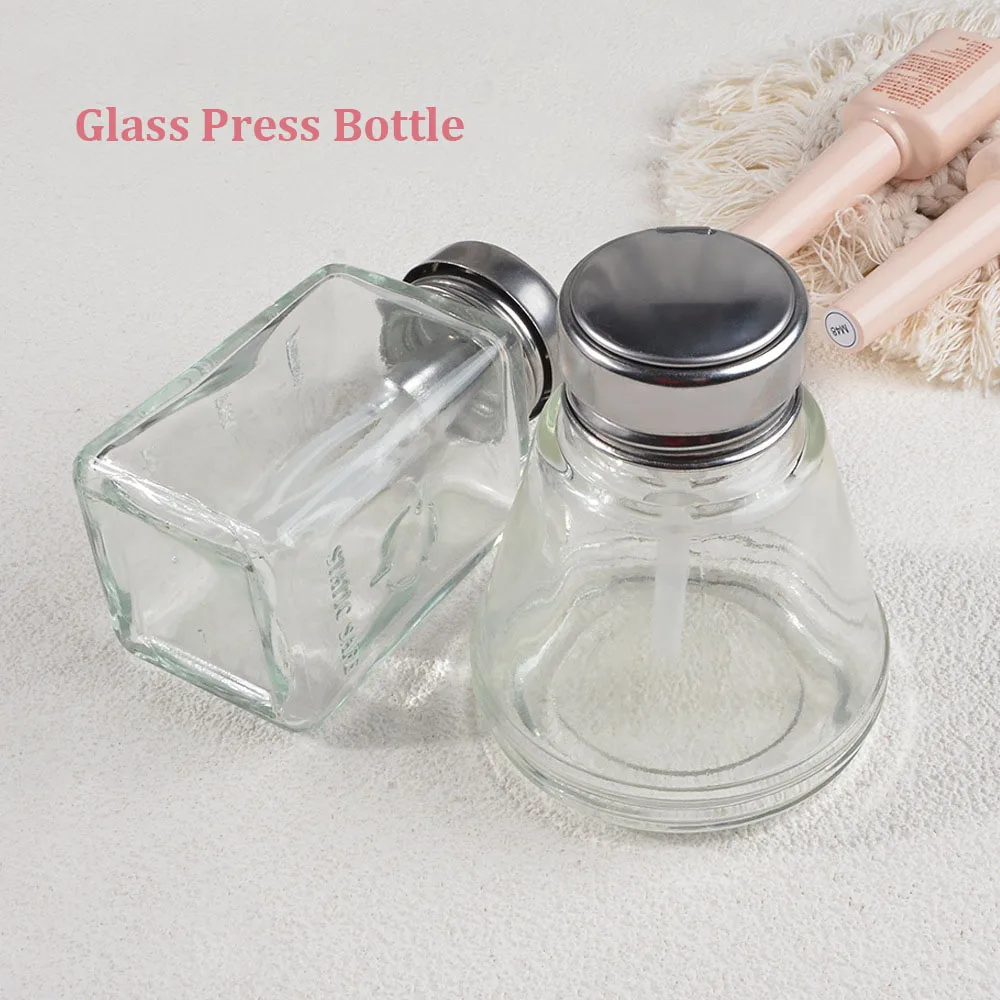 180ml Transparent Pump Dispenser Bottle with Scale Pressed Alcohol Nail Polish Remover Cosmetic Dispenser Container