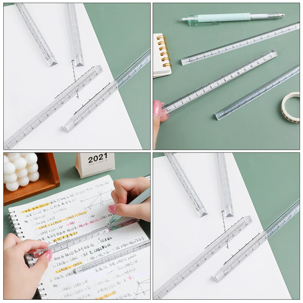 6Pcs Clear Student Ruler Set Multifunction Triangle Straight Ruler for Art Drafting School Office Use Drawing Measuring Tool