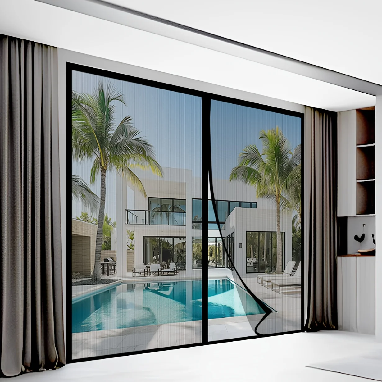 Magnetic Black Fiberglass Mosquito Net Door Curtain Reinforced Durable Mesh, High Transparency Breathable Screen for Home