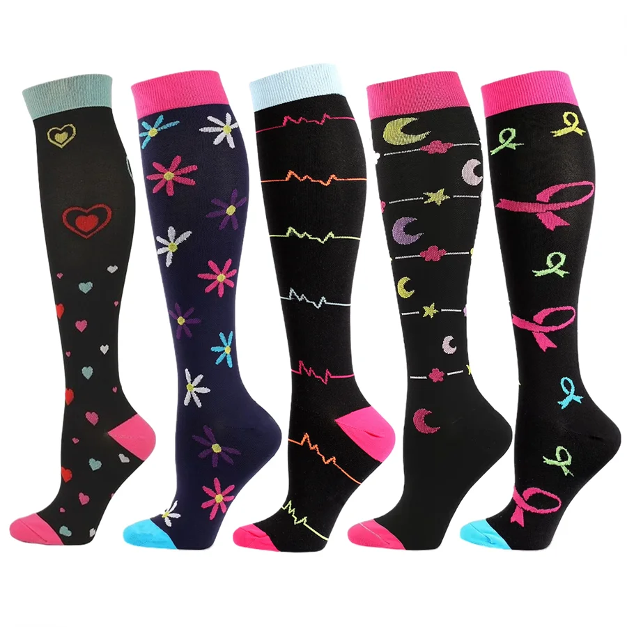 5Pairs Compression Socks Women Hiking Running Elastic Socks Sports Socks Flight Pregnancy Swollen Varicose Veins Marathon Socks