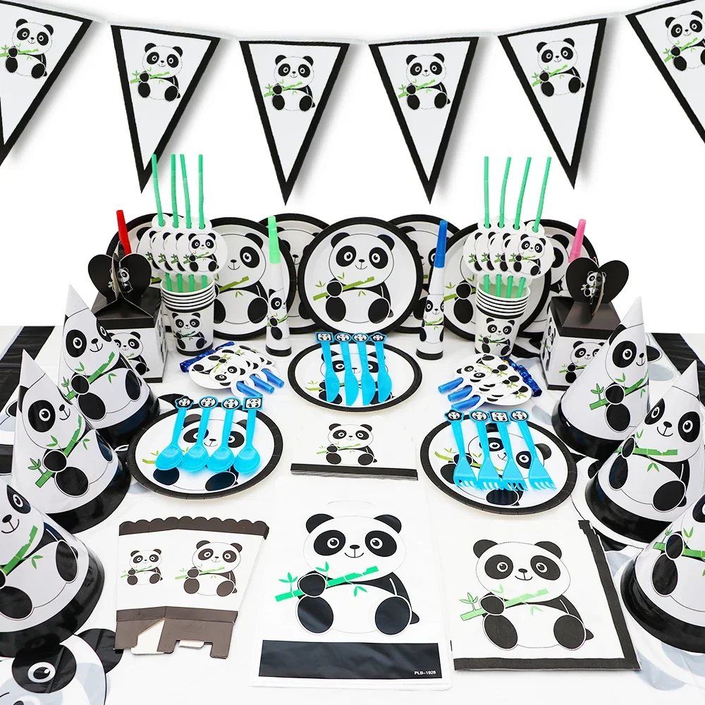 

Panda Birthday Foil Balloons Birthday Party Decoration Kids Paper Box Bags Cup Animal Inflatable Balloon Baby Shower Decor