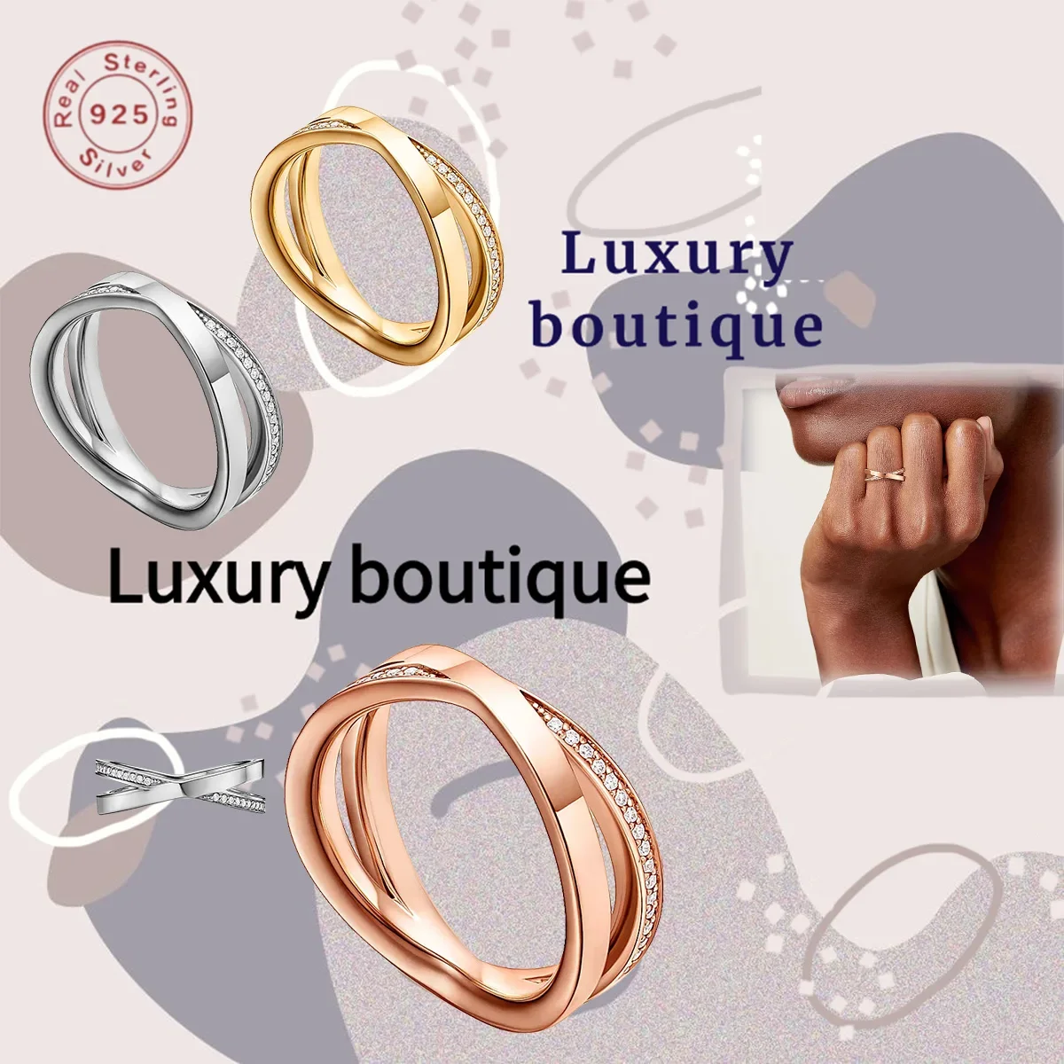 

Кольцо из чистого серебра S925 с X-образным крестом, двухслойный дизайн для мужчин и женщин, роскошный подарок на фестиваль пары