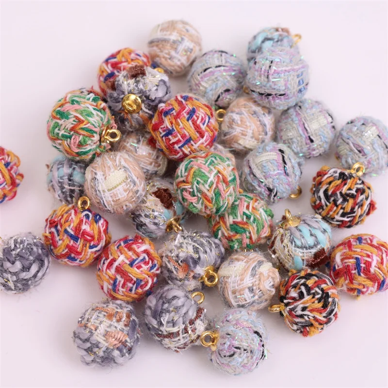 Winter style 100pcs/lot 16mm color Weave fabric decoration rounds balls shape beads with hanger diy jewelry garment accessory
