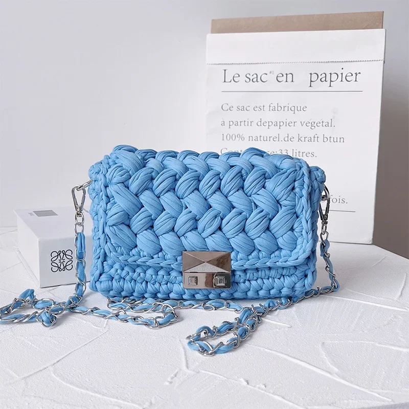 DIY Hand-woven Cotton Crochet Crossbody Messenger Bag INS Hyun-a Kim with Small Fragrance Handbag As A Gift for His Girlfriend.