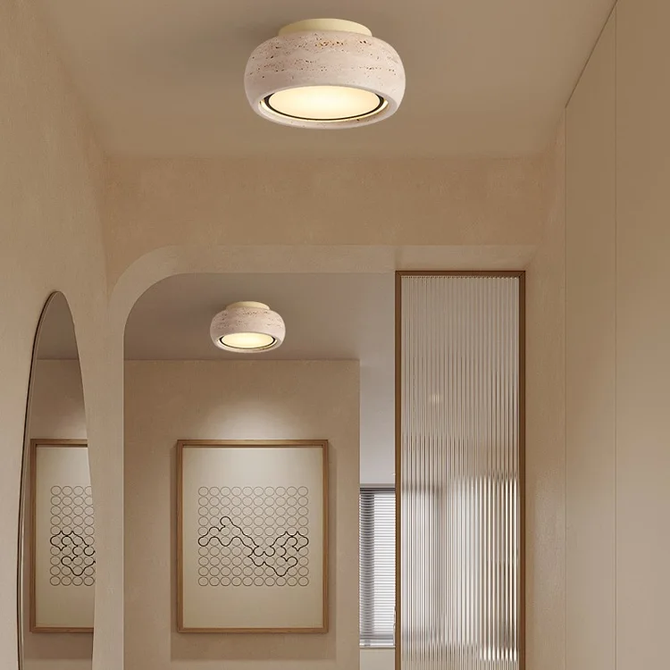 

Zen style natural round stone LED ceiling light with dimmable light for hallway, bedroom, kitchen, living room, diameter 20