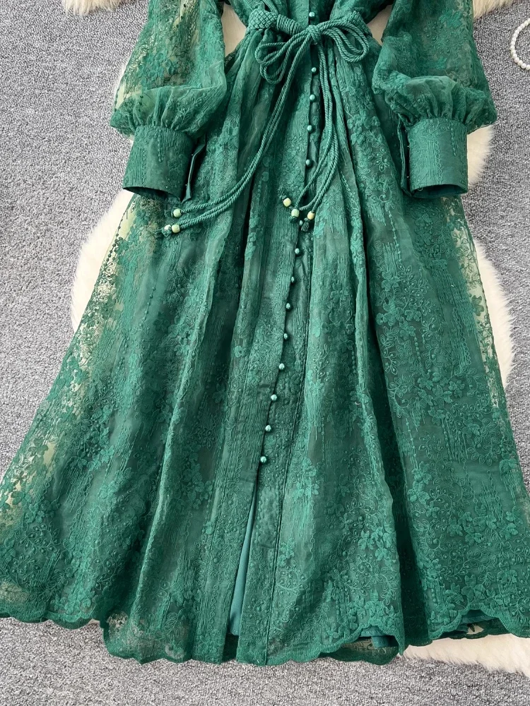 France Elegant Vintage High End Evening Dress Women Embroidery Sashes Luxury Long Party Dress Female Casual Fit Chic Clothing