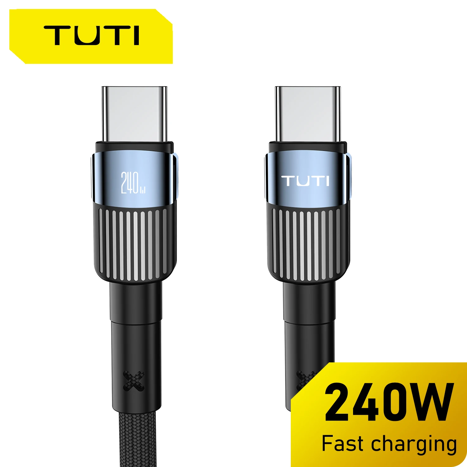 TUTI 240W USB C to USB C Fast Charging Braided Cord for iPhone 16 15 Pro Max Samsung S24 S23 Laptops iPad Switch Steam Deck etc.