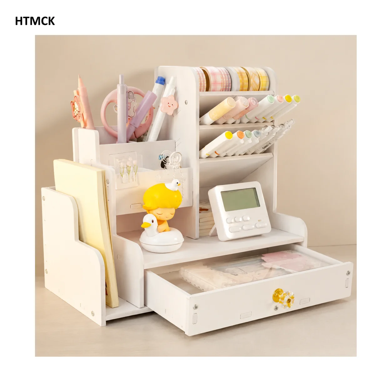 HTMCK 1 White Minimalist Desktop Marker Storage Box Oblique Insertion Pen Holder Office Stationery Supplies