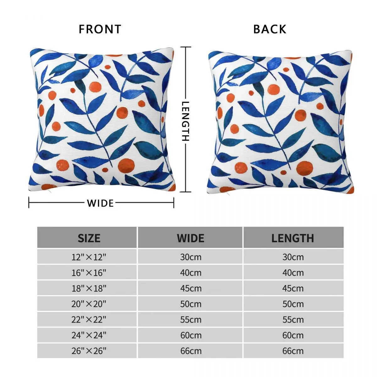 Berries Branches Blue Orange Square Pillowcase Polyester Linen Velvet Printed Zip Decor Pillow Case Home Cushion Cover