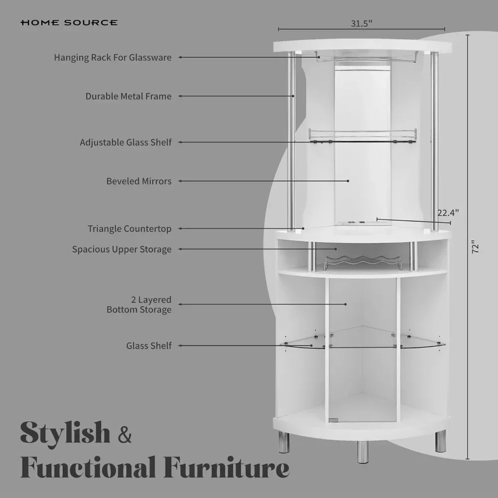 Armoire d'angle de bar en bois, armoire inférieure avec portes en verre, style rustique français ou clapier d'angle, Wine T1