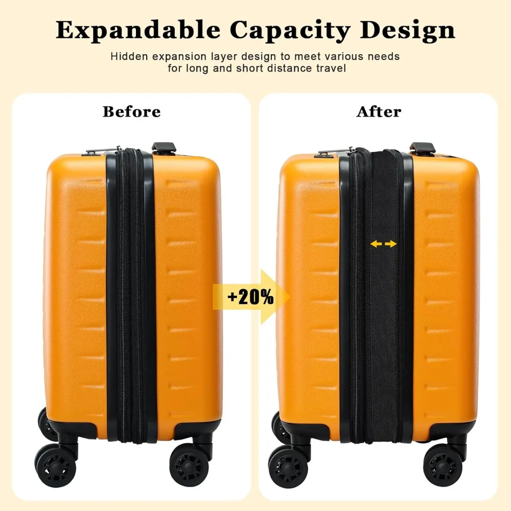 Carry-On Luggage 16 Inch Airline Approved Expandable Lightweight ABS+PC Hard Shell Suitcase with 360° Spinner Wheels TSA Lock
