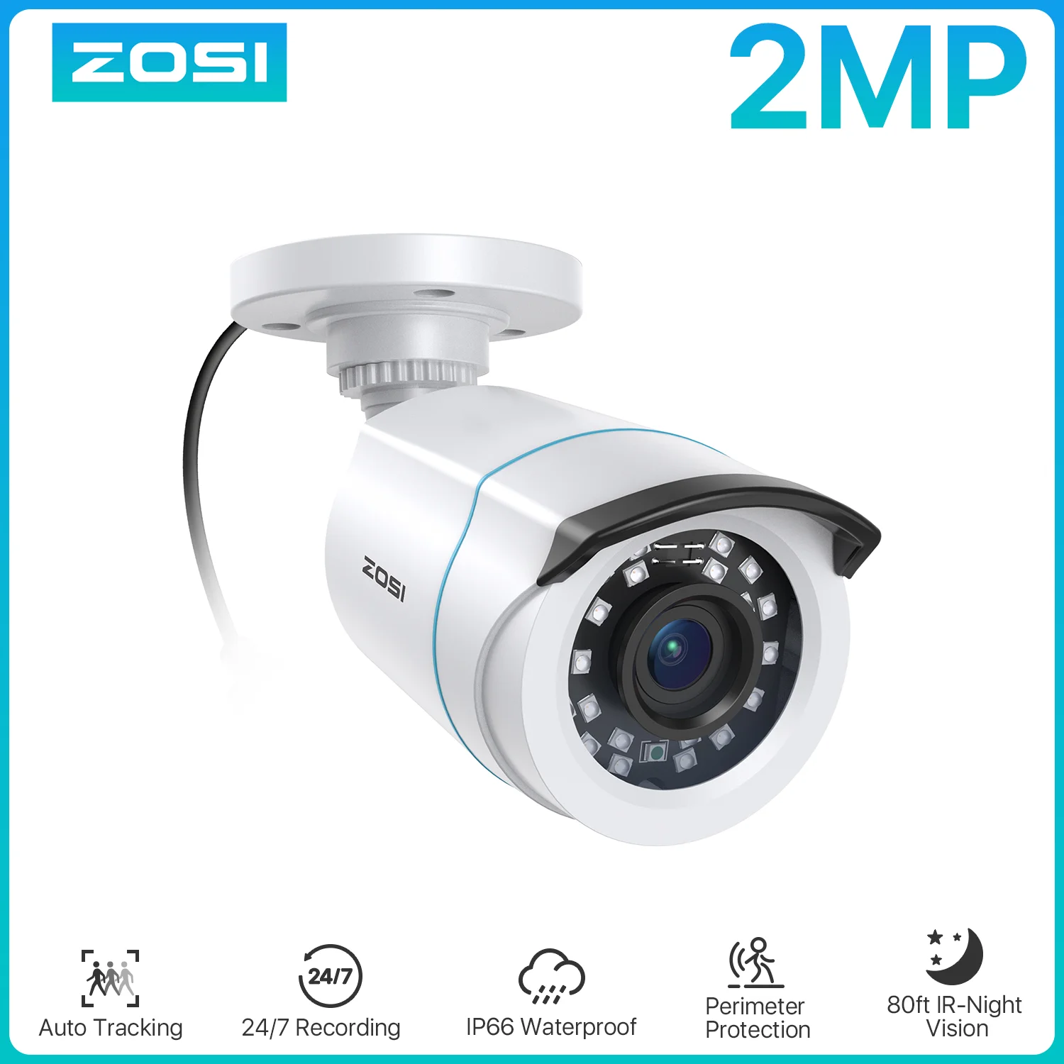 ZOSI HD 1080P 2MP H.265 4-in-1 CCTV Video Home Security IR Night Vision Weatherproof Bullet Camera for Surveillance System