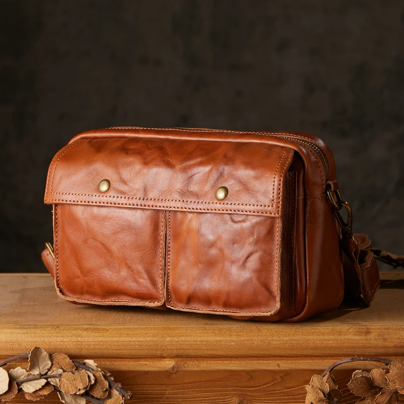 Handmade Top Layer Cowhide Leather Messenger Bag For Men Genuine Leather Casual Shoulder Bag High Quality Cross body Sling Bag