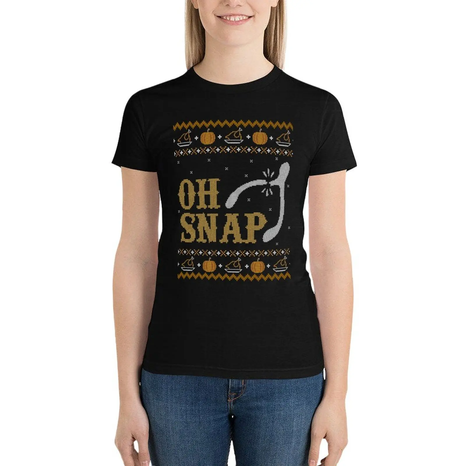 Oh Snap, Ugly Thanksgiving Sweater T-Shirt tops graphics workout shirts for Women loose fit