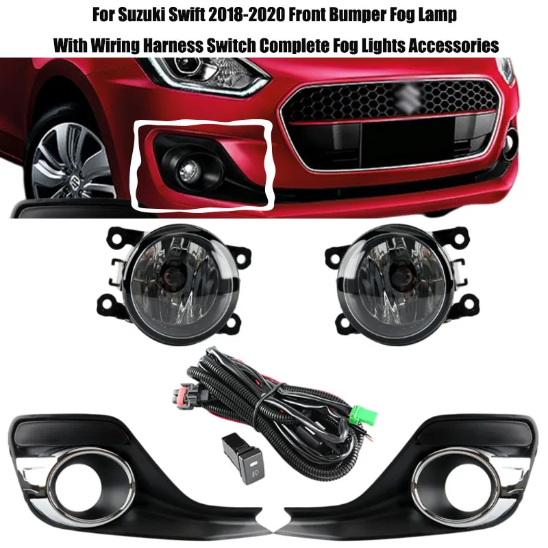 For Suzuki Swift 2018-2020 Front Bumper Fog Lamp With Wiring Harness Switch Complete Fog Lights Accessories