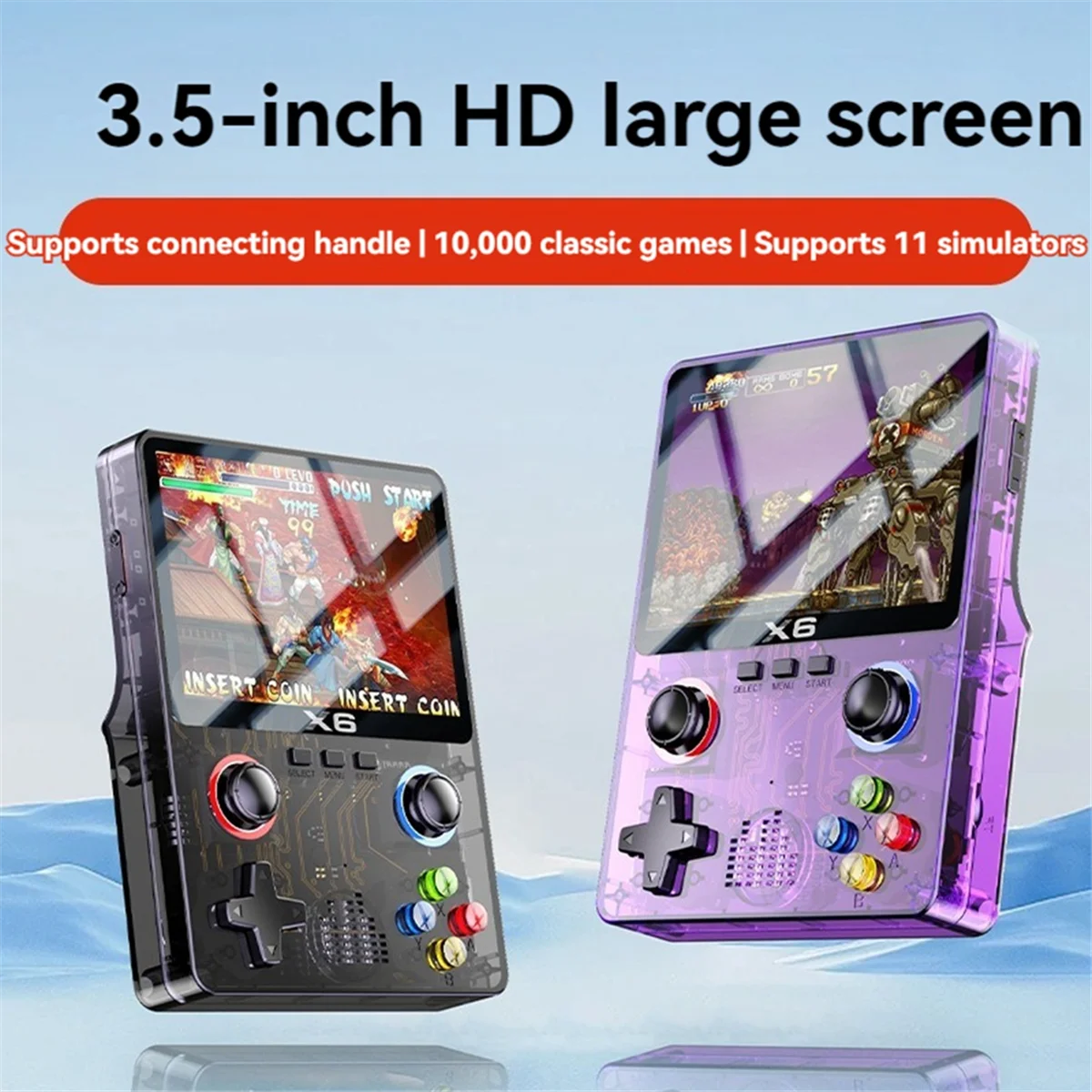 ABJG-X6 ريترو لعبة وحدة التحكم 3.5 بوصة IPS شاشة المحمولة المحمولة لعبة لاعب ريترو ممر دعم 11