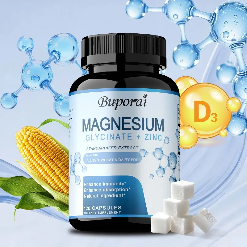 

Magnesium Glycinate & Zinc Dietary Supplement - Supports Brain and Nervous System, Promotes Heart, Joints and Bones Health